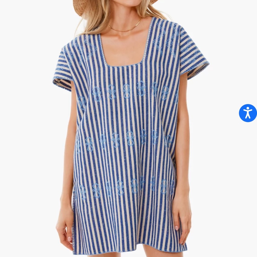 Tuckernuck— Blue Stripe Mini Sullivan Embroidered Canvas Caftan